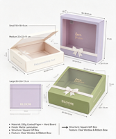 Boîte cadeau rigide avec fenêtre carrée à fermeture magnétique, fenêtre visuelle en PVC recyclable, décoration avec nœud, personnalisation de l'impression du logo