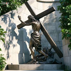 Estatua de bronce Católica Cristiana Séptima estación Tamaño real Jesús cae la segunda vez Famoso Jesús 14 estaciones Escultura de latón - Product Image 4