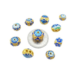 אמייל כחול שטוח חרוז חרוז שרשרת אביזרי צבע שימור נחושת זהב מצופה loose חרוז תכשיטי חומר - Product Image 4