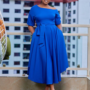 Abito da donna estivo 2023 elegante plus size abiti monospalla african lady abiti da sera formali in chiffon con gonna <span class=keywords><strong>grande</strong></span> con cintura - Product Image 5