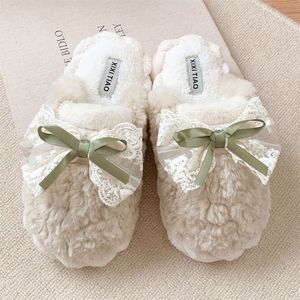 Sayoung in pelliccia di coniglio artificiale con punta a punta dolce con fiocco <span class=keywords><strong>pantofole</strong></span> calde da <span class=keywords><strong>donna</strong></span> - Product Image 5