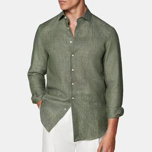 OEM Custom High-End camicie di <span class=keywords><strong>lino</strong></span> per gli uomini italiani Business Party matrimonio Casual filato tinto primavera stagione all'ingrosso - Product Image 1