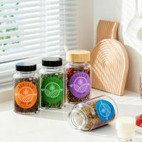 Boîtes personnalisées, pot en verre transparent cylindrique de 120 ml avec couvercle en plastique et en bois, couvercle à vis pour le stockage de fleurs, de thé, d'épices et d'aliments