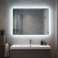 Miroir de salle de bain intelligent à LED anti-buée avec rétroéclairage, capteur tactile, lumière à intensité variable, horloge numérique, montage mural