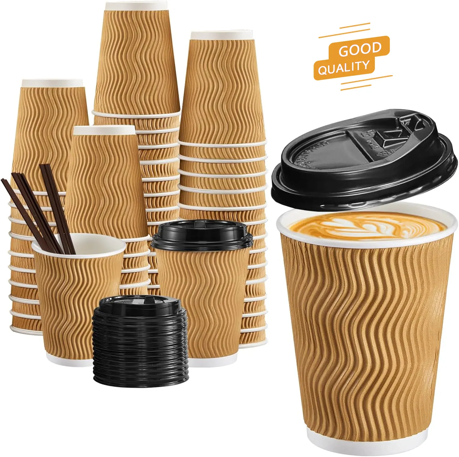 4oz-20oz Gobelets en papier ondulé jetable à double paroi Tasse à café ondulée Tasse personnalisée pour boissons chaudes Thé