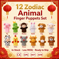 Lot de 12 marionnettes à doigts animaux du zodiaque en peluche super douce 30 cm – Dragon, Lapin, Tigre, Singe, Cochon, Chien – Idéal pour l'histoires pour enfants et la salle de classe
