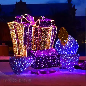 Navidad grande al aire libre caja de regalo de Navidad en forma de Luz Decoración cálido blanco púrpura 3D Led Navidad patio adornos motivo Luz