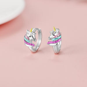 Anting-anting Unicorn wanita, anting-anting Hoop Lucu kristal pelangi perak Sterling 925 kualitas tinggi - Product Image 4