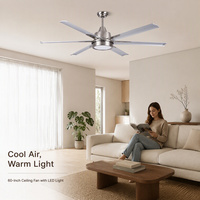 Ventilateur de plafond moderne de 60 pouces avec moteur DC, en métal, avec lumière LED, silencieux, économie d'énergie, télécommande, intensité réglable