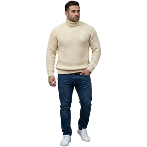 Custom Wholesale <b>Men's</b> Hoodie Solid Zipper <b>Roll</b> <b>Neck</b> Ribbed Knitted Pullover Long Sleeve Casual Basic for <b>Tops</b> - Product Image 1