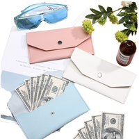 Tas tangan perempuan tempat kartu kecil Tersedia dengan penutup kancing dompet panjang kulit PU amplop uang dan dompet koin