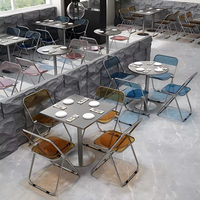 Ensemble table et chaises pliantes, mobilier de restauration commercial, style industriel en acier, transparent, portable, pour restaurant, café, extérieur