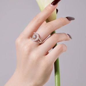 Dylam Dainty <b>Sterling</b> <b>Silver</b> Rhodium 18K Gold Plated <b>Adjustable</b> Open Resizable Jewelry Crescent Moon Sun 5A Zirconia <b>Rings</b> - Product Image 4