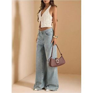 FOXA Top corto con cuello halter y bordado floral para mujer, top corto con cuello en V y espalda descubierta, tops elegantes para el tiempo libre - Product Image 4