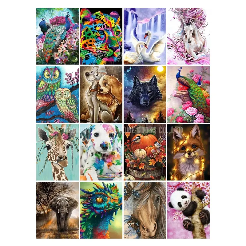 6 Pack 5d Diamant Art Peinture Kits Plein Forage Strass Animal Diamant Photos pour La Maison Mur Decor.40x50cm