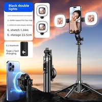Trépied perche à selfie P135 avec rotation à 360°, détection automatique du visage, flash intégré, en alliage d'aluminium, pour studio photo mobile