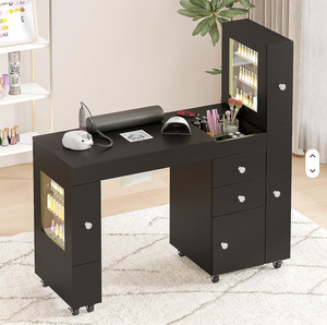 D Modern White Wooden Manicure <b>Table</b> and Chair Set Luxury pink Single Seater Beauty Salon <b>Nail</b> <b>Table</b> Desk for Sale - Product Image 1