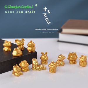 งานฝีมือเฉินจุน ชุดเครื่องประดับเรซิ่นสีทองรูปสัตว์มงคลจีน 12 นักษัตร หนู วัว เสือ กระต่าย มังกร งู ม้า แพะ ลิง ไก่ สุนัข หมู - Product Image 5