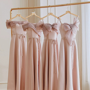 Pink Halter Neck Satin Bridesmaid Dress Sheath Silhouette Natural Waist Wedding Gown Plus Size Evening Dress - Product Image 1