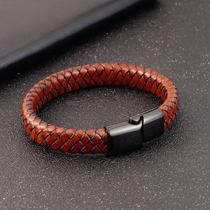 Waterproof Stainless Steel Clasp Genuine <strong>Leather</strong> <strong>Bracelet</strong> for Men - Product Image 4
