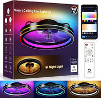 Ventilateur de plafond intelligent moderne et minimaliste pour chambre et salon, avec éclairage dimmable en ABS, idéal pour l'export.