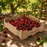 Boîte à fruits en kraft recyclable minimaliste personnalisée, plateau d'emballage en carton ondulé robuste et empilable pour cerises et baies fraîches