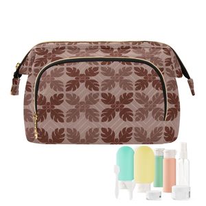 Wholesale Hawaiian Ulu Printed <b>Travel</b> Custom Cosmetic <b>Bag</b> with Toiletry Bottles Set Zipper <b>Makeup</b> Pouch - Product Image 1