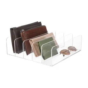 MODERN STYLE CLEAR ACRYLIC PURSE ORGANIZER WALLET DISPLAY RACK WITH 5 DIVIDED SECTIONS