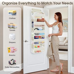 Over The Door Organizer 15 Pocket Beige Hanging <b>Storage</b> With Clear Window For <b>Shoes</b> And Clothes - Product Image 6
