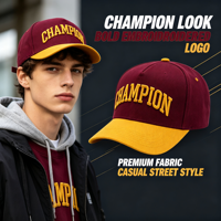 Casquette de baseball personnalisée avec logo brodé en 3D, couleur contrastée marron et or, visière incurvée, couronne haute, fermeture à pression