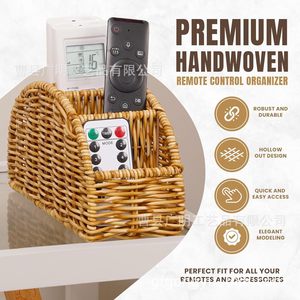 Imitation Rattan Storage Basket Rectangle <b>Standing</b> Type Eco Friendly Office Organizer For Remote <b>Control</b> And Small Items - Product Image 2