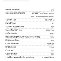 Moniteur portable à double écran 4K de 15,6 pouces avec une luminosité de 350 nits et une gamme de couleurs NTSC de 72%