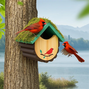 大型多功能木制蓝鸟筑巢箱现代风格开放式鸟舍宠物屋悬挂设计四季户外使用 - Product Image 6