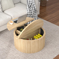 Table basse ronde moderne avec espace de rangement extensible, plateau relevable en bois, table d'appoint pour salon