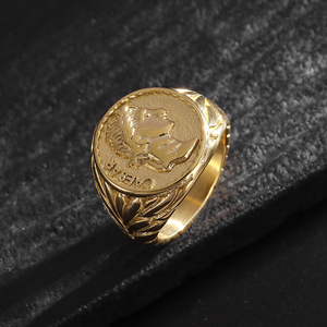 Empire romain, Jules César, bague en acier inoxydable vintage, plaquée électrolytiquement, portrait de pièce de monnaie, pierre naturelle, version anglaise pour homme - Product Image 3