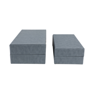 Scatole Decorative Rettangolari in Ecopelle con Coperchio per Gioielli e Oggetti Preziosi, Decorazione Casa, Finitura Grigia Texturizzata con Accenti Dorati - Product Image 3