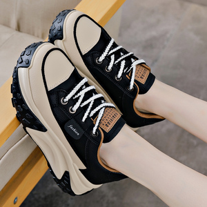Scarpe da Passeggio con Suola Spessa per <span class=keywords><strong>Donna</strong></span>, in Pelle PU Bianca, <span class=keywords><strong>Sneakers</strong></span> Chunky alla Moda con Tacco di 5CM, Primavera-Autunno - Product Image 1