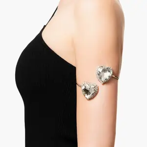 Hip Hop Big Heart Crystal Hoop Open Upper Arm Cuff Armband Bracelet for Women Rhinestone Adjustable Body Hand Bracelet Bangles