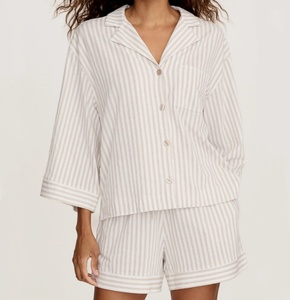 Pigiama da Donna a Maniche Lunghe a Righe, Set Due Pezzi in Cotone Pima, Completo Corto Sostenibile <span class=keywords><strong>per</strong></span> il Sonno Femminile - Product Image 1