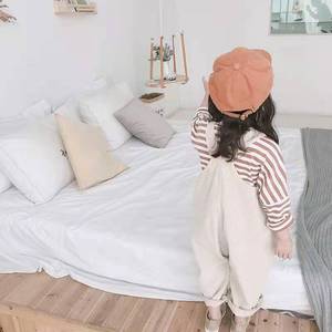 Conjunto de Mono de una Pieza para Niñas, Primavera-Otoño, Color Sólido, Overol de Pana para Niñas Pequeñas y Camisetas a Rayas - Product Image 5