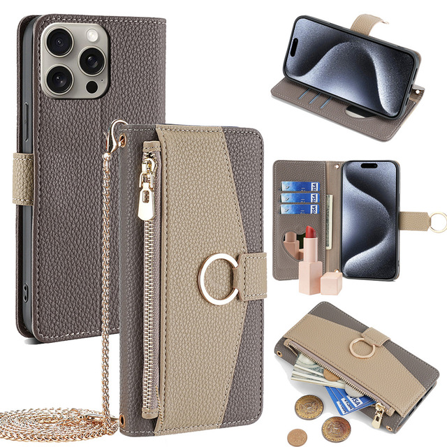 Crossbody Chain Pocket Card Slots Zipper Ladies PU Leather Shockproof Case for iPhone 18 17 16 15 14 13 12 11