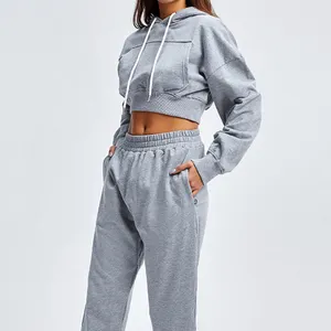 Custom Long Sleeves Pants Hoodie Suit For Women Pullover Tracksuits With Big Pockets Pullover Sweatshirts