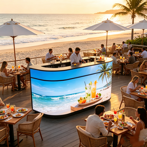 หน้าจอแสดงผล LED แบบกำหนดเองสำหรับร้านอาหารในร่ม เคาน์เตอร์บาร์ จอแสดงผลดิจิตอลสีสันสดใส เคาน์เตอร์ต้อนรับดีไซน์สร้างสรรค์ จอ LED สำหรับร้านกาแฟและโรงแรม - Product Image 1