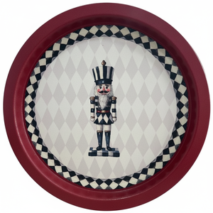 Antique <b>round</b> Brass Food <b>Tray</b> 315mm Nutcracker Striped Pattern and Checkered Border for <b>Serving</b> Food Decorative Brass <b>Tray</b> - Product Image 2