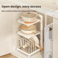 Étagère à casseroles réglable en acier au carbone, organisateur de batterie de cuisine, étagère de rangement multi-niveaux, plateau amovible, support à casseroles pour armoire