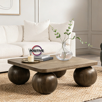 Table basse carrée en bois massif avec pieds ronds et finition grain de bois naturel pour salons rustiques et modernes Mesa De Centro