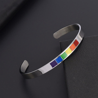 Bracelet jonc unisexe en acier inoxydable, ajustable, motif arc-en-ciel, tendance, accessoire de mode pour cadeau d'anniversaire, vente en gros