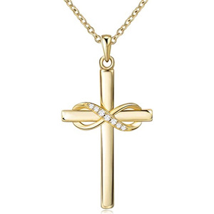 Ciondolo a Croce in Oro con Design Infinito e Diamante, Gioiello Religioso Unisex - Product Image 1