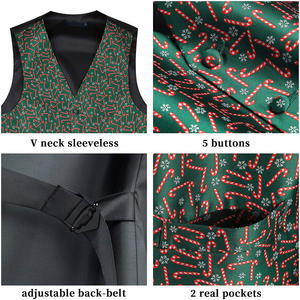 <strong>Men's</strong> Suit Vest <strong>Christmas</strong> Holiday Season Party Jacquard <strong>Waistcoats</strong> Necktie Pocket Square Vest Suit Set - Product Image 4