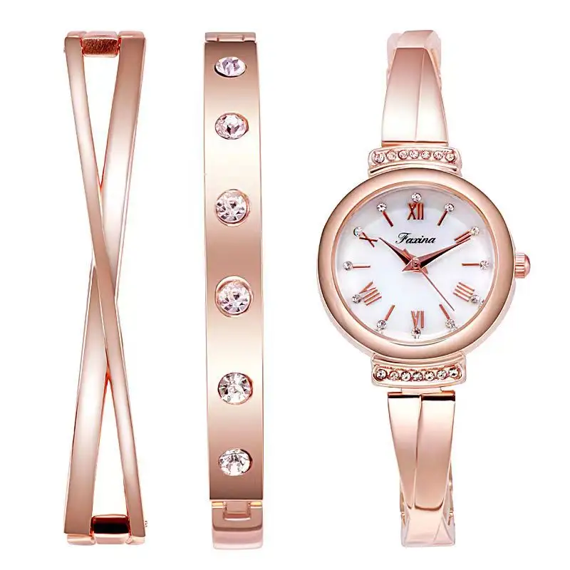 Women's Premium waterproof watch and bracelet 3 piece set rose gold quartz watches bangle gift set for birthday christmas